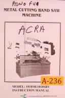 Acra Rong Fu, 1018SR & 1018SRV, Metal Band Saw, Operations & Parts List Manual
