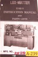 Acra Lux-Master 1340G, Lathe Machine, instructions and Parts Manual