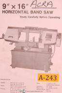 Acra 9" x 16", Horizontal Band Saw, Operating Instructions and Parts List Manual