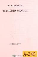 Acra China Hand Sherarer Operation and Parts List Manual
