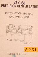 Acra China 1340 1440, Center Lathe Instruction and Parts List Manual