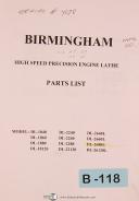 Birmingham DL Series 18/22/26L, Lathe, Parts List Manual