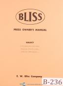 Bliss Inclinable Press # 23 Owners Operations and Parts List Manual Year (1951)