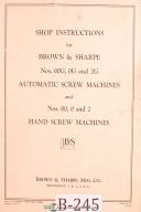 Brown & Sharpe 00G, 0G, 2G, 00.00 & 2, Screw Machines Shop Instructions Manual