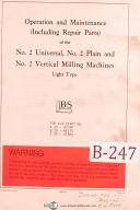Brown & Sharpe No. 2, Milling Machine, Operation, Maintenance, Parts Manual 1943