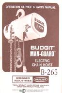 Bidgot 1 Ton Chain Hoist, Owners Operations, Service and Parts List Manual 1974