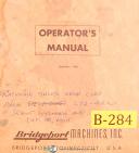 Bridgeport J Head Turret Miller Machine, Operations Parts & Drawings Manual 1960
