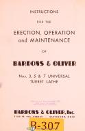 Bradons & Oliver Nos. 3, 5 & 7, Turret Lathe, Operations & Maint Manual 1952