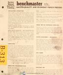 Benchmaster 4 & 5 Ton Punch Presss, Service and Parts List Manual Year (1973)