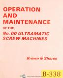 Brown & Sharpe No. 00 Ultramatic Screw Machine, Operations & Maint Manual 1968