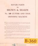 Brown & Sharpe No. 10, Cutter and Tool Grinding, Repair Parts Manual Year (1960)