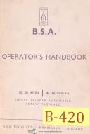 B.S.A. Tools, 18L-25L Metric, 68L-88L English, Screw Machine Operator's Manual