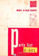 Barber Colman Model 10, Gear Shaper, Parts List Manual Year (1968)