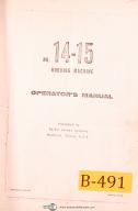 Barber Colman No. 14-15, Hobbing Machine, operations Manual Year (1959)