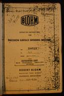 Blohm Precision Surface Grinding Machine Simplex 7 Manual 1964
