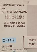 Clausing 25011 25021, Arboga Drill Press Motors, Instructions and Parts Manual
