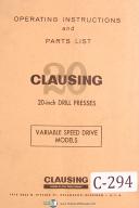 Clausing 20 Inch Drill Press, Models 2251 thru 2287, Operation & Parts Manual