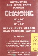 Clausing 13", Colchester Lathes, Instructions & Spare Parts Manual Year (1957)