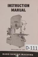 DoAll Bandsaw Operators Instruct Mdl ZW, ZV, ZS 3620 Machine Manual