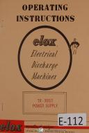 Elox EDM TR-300-2 Power Supply Machine, Operator's Manual