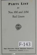 Fellows 8M and 20M Red Liners Machine Parts Lists Manual Year (1956)