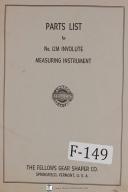 Fellows No 12M Involute Measuring Instrument Parts Lists Manual (Year 1954)