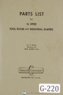 Gould Eberhardt Parts List 16 Speed Tool Room Industrial Shapers Manual