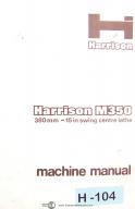 Harrison M350, 15in Swing Centre Lathe, Owner's Manual