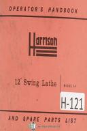Harrison Operators Instruction Parts Lists 12 Inch Swing Lathe Manual