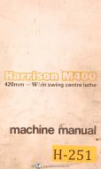 Harrison M400, 420mm Centre Lathe, Operations Parts & Electrical Manual 1976