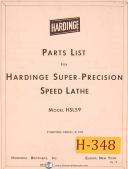 Hardinge HSL59, Speed Lathe, Parts LIst Manual