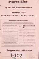 Ingersoll Rand Model 10T, Type 30 Compressor Parts List Manual