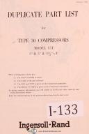 Ingersoll Rand Type 30, 15T Compressor Parts Lists Manual Year (1954)