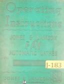 Jones & Lamson Fay, 8" x 45" Lathe, Setup Operation and Parts Manual 1942