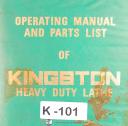 Kingston HR2000, HR3000, 4000 5000 6000, Lathe, Operations & Parts Manual 1985