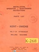 Kent Owens No. 1-14, Hydraulic Mill, Install Operations Maintenance Parts Manual