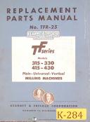 Kearney & Trecker TF Series, 315-330 & 415-430 TFR-25, Milling Parts Manual 1957