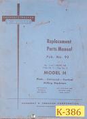 Kearney & Trecker Model H, Milling Machine Replacement Parts Manual 1955