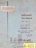 Kearney & Trecker H, HR-25 Milling Machine, parts Manual