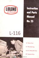 Leblond No. 25, 16", 16/38", 20" Tool Room Lathe Operation, Parts Manual 1956