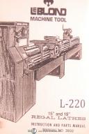 Leblond 15" and 19" Regal lathes, 3932 Instruction and Parts Manual Year (1975)