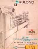 LeBlond 14" & 16", Tool Diemaker, 3925, lathe instructions & Parts Manual 1966