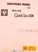 Mazak Quick Turn 20N, NC lathe, Turning Center, Maintenance & Parts Manual 1985