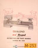 LeBlond 24" Regal Lathe, 3904-2, Instructions & Parts Manual 1966