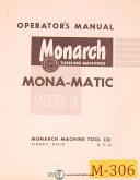 Monarch Mona-Matic Model 21, Lathe, Operators Manual 1958