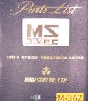 Mori Seiki MS S & G Type, Lathe Parts List Manual 1972