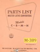 Master Lathe Converters C, B M and H, Lathe Converters Parts List Manual 1959