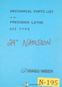 Namseon Gwangju 600 Type 24", Lathe, Mechanical Parts List and Assembly Manual