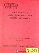 Norton 1 and 2, Tool and Cutter Grinder, Instructions & 1462-4 Parts Manual 1953