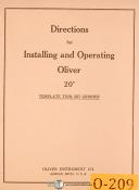 Oliver 20", Template Tool Bit Grinder, Installing Operating & Parts Manual 1946